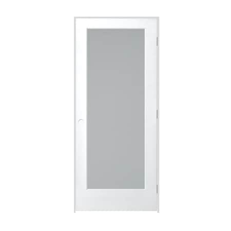 Trimlite Primed 1Lite Satin Etch Tempered Glass Interior French 49/16" LH Prehung Door Brushed Chrome Hinges 3068pri1501SATTLH26D4916